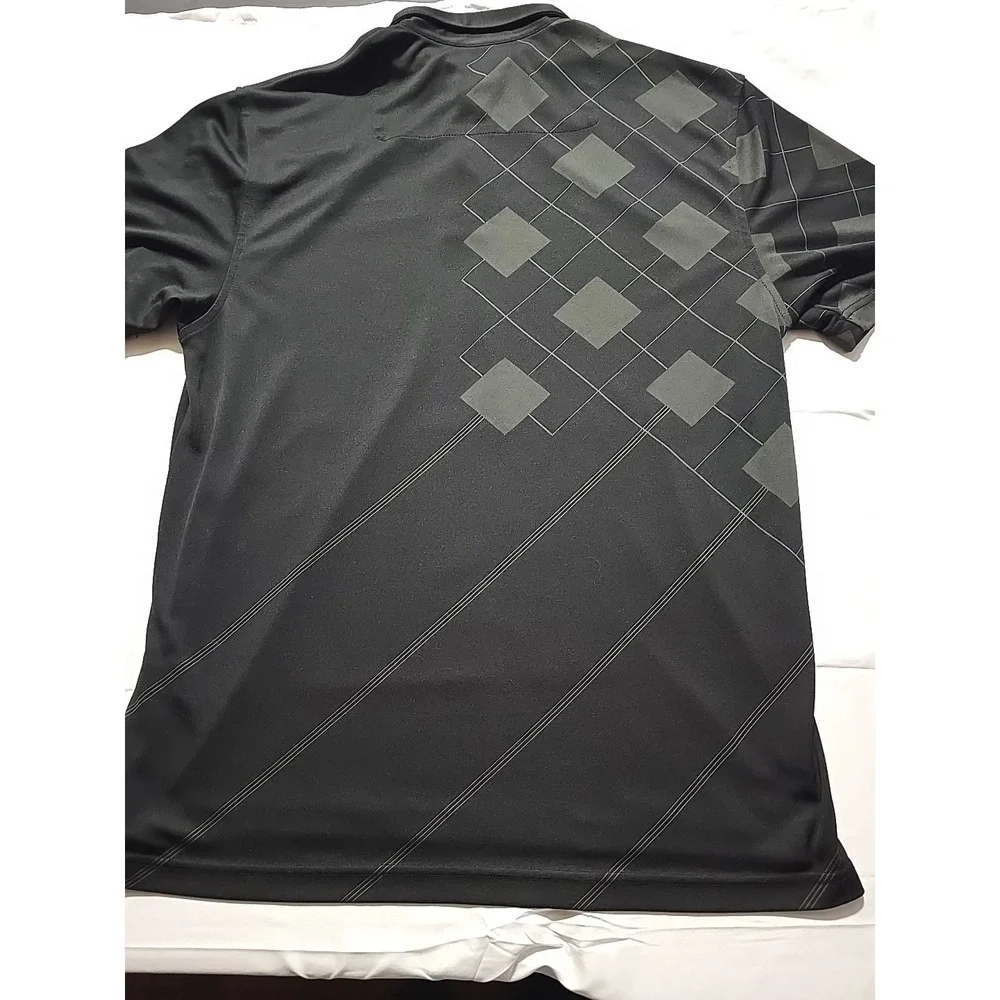 IZOD‎ Golf Black Argyle XFG Men's Polo Shirt Medium Short Sleeve